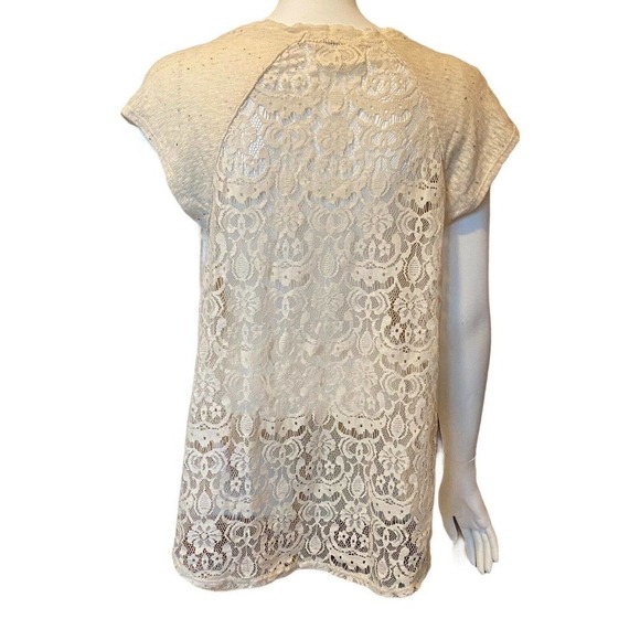 Everleigh Size S/P Shirt Top Short Sleeve Scoop Neck Cream Lace Detail Blouse - Picture 4 of 11